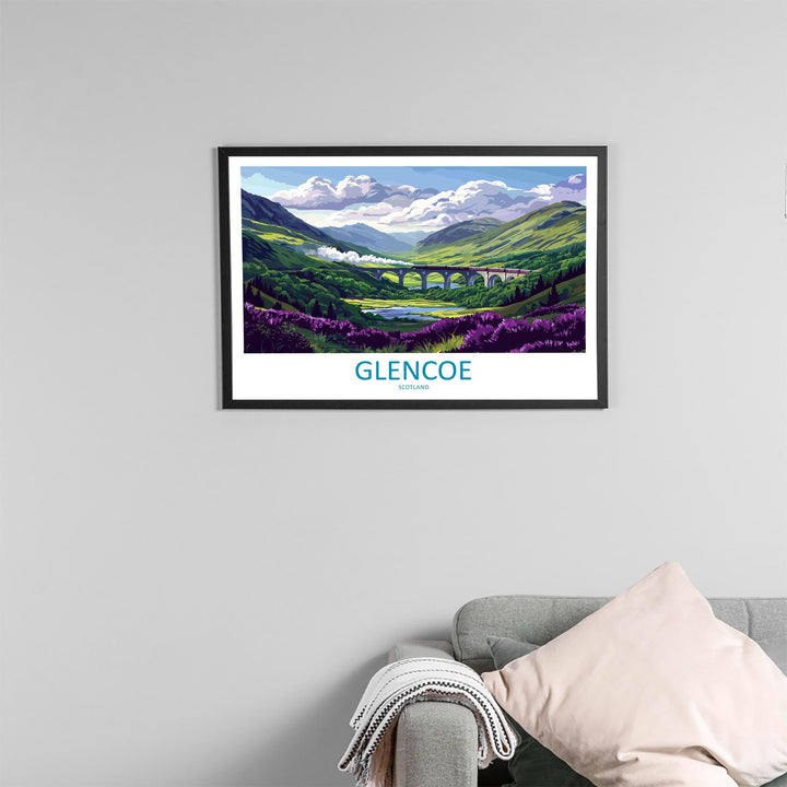 Glencoe Scotland Landscape Travel Poster Scenic Highland Mountains Wall Art Rugged Valley Print UK Decor Beautiful Glencoe Artwork