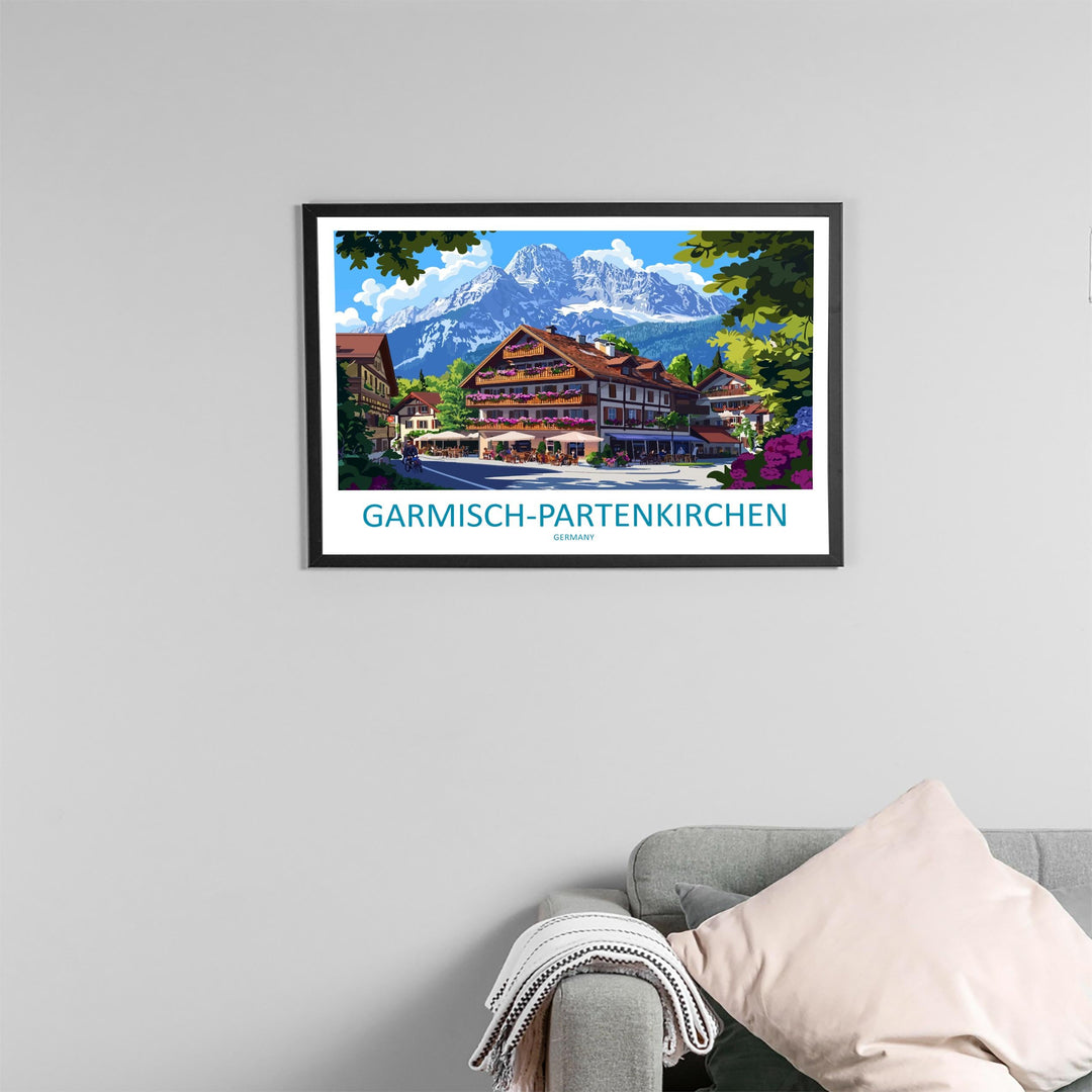 Garmisch Partenkirchen Germany Landscape Travel Poster Scenic Bavarian Alps Wall Art Mountain Village Print Europe Decor Beautiful Garmisch