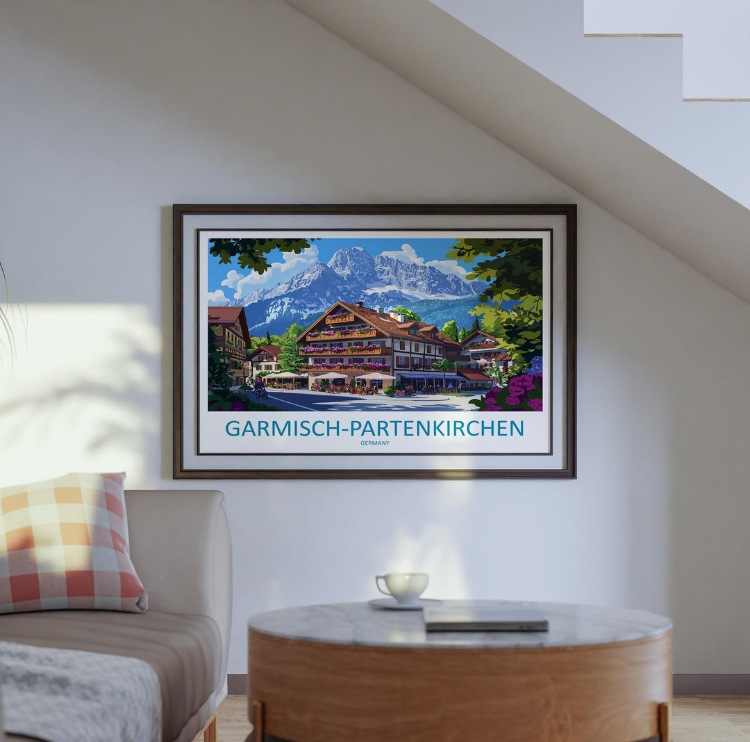 Garmisch Partenkirchen Germany Landscape Travel Poster Scenic Bavarian Alps Wall Art Mountain Village Print Europe Decor Beautiful Garmisch