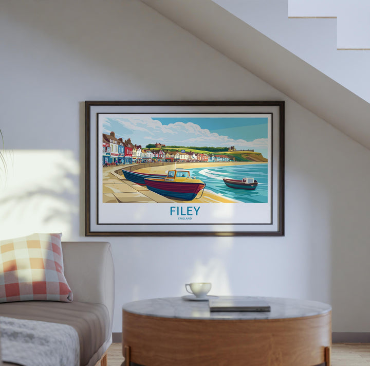 Filey England Landscape Travel Poster Scenic Yorkshire Coastline Wall Art Seaside Town Print UK Decor Beautiful Filey Artwork