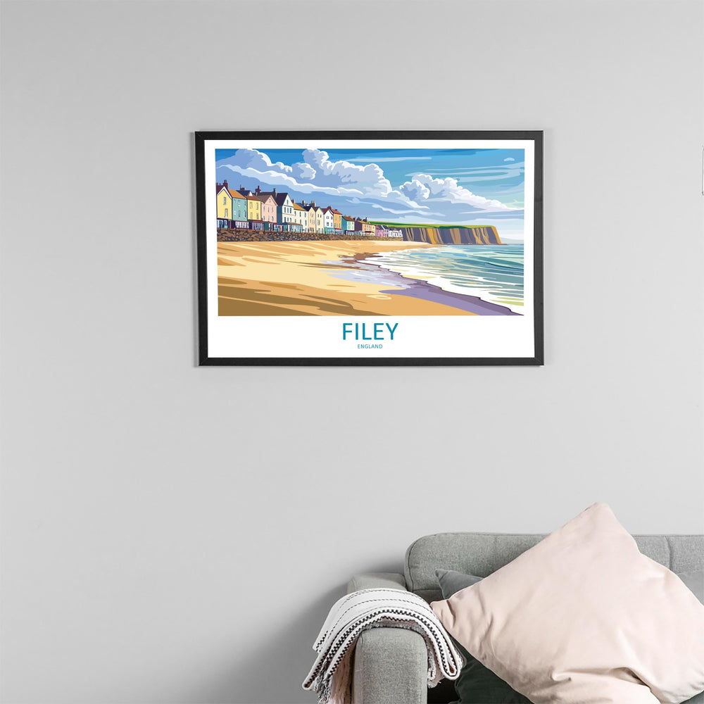 Filey England Landscape Travel Poster Scenic Yorkshire Coastline Wall Art Seaside Town Print UK Decor Beautiful Filey Artwork