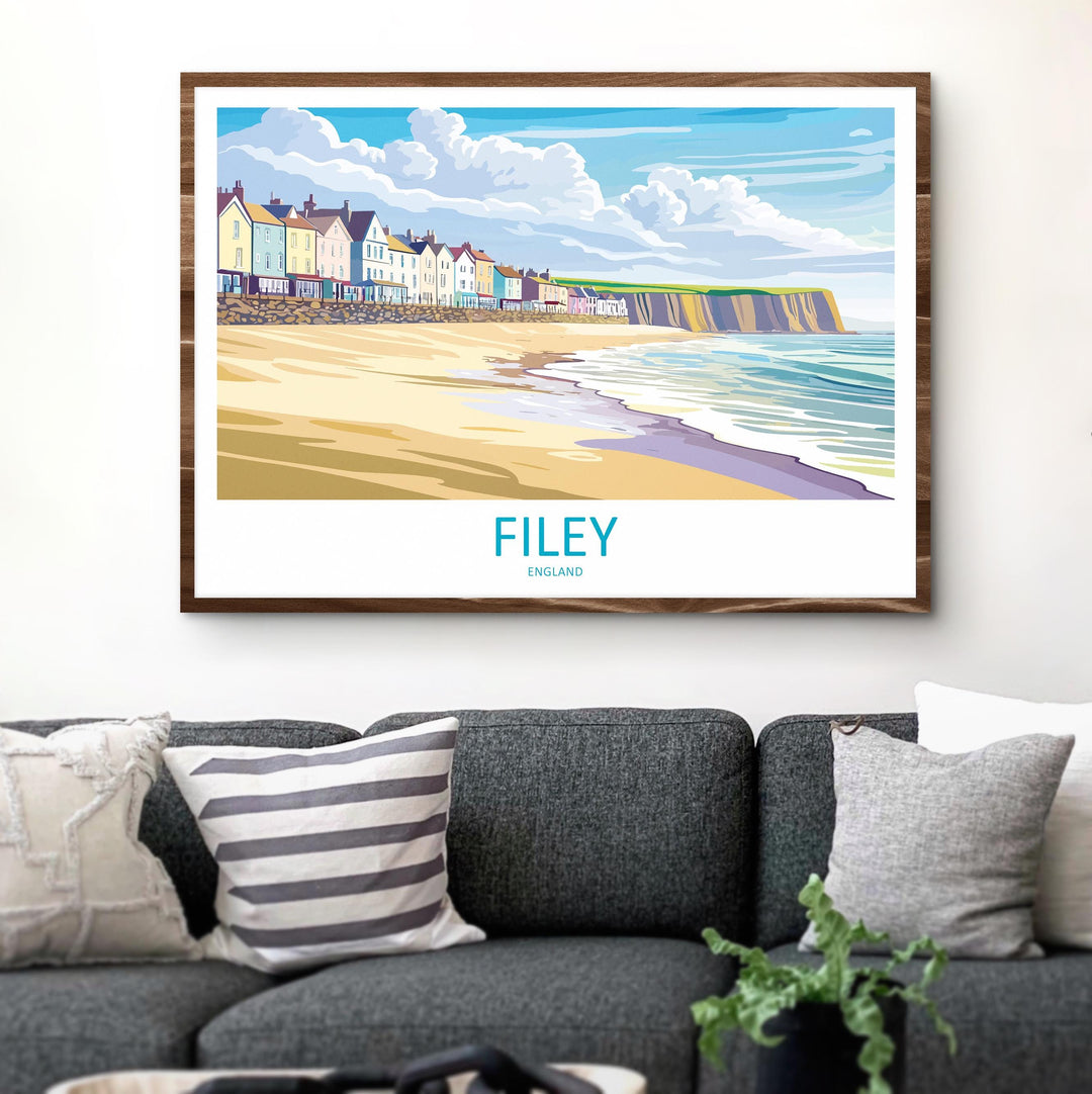 Filey England Landscape Travel Poster Scenic Yorkshire Coastline Wall Art Seaside Town Print UK Decor Beautiful Filey Artwork
