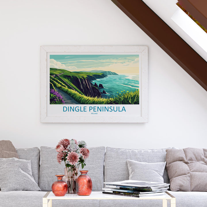 Dingle Peninsula Ireland Landscape Travel Poster Scenic Atlantic Coastline Wall Art Wild Irish Coast Print Europe Decor Dingle Artwork