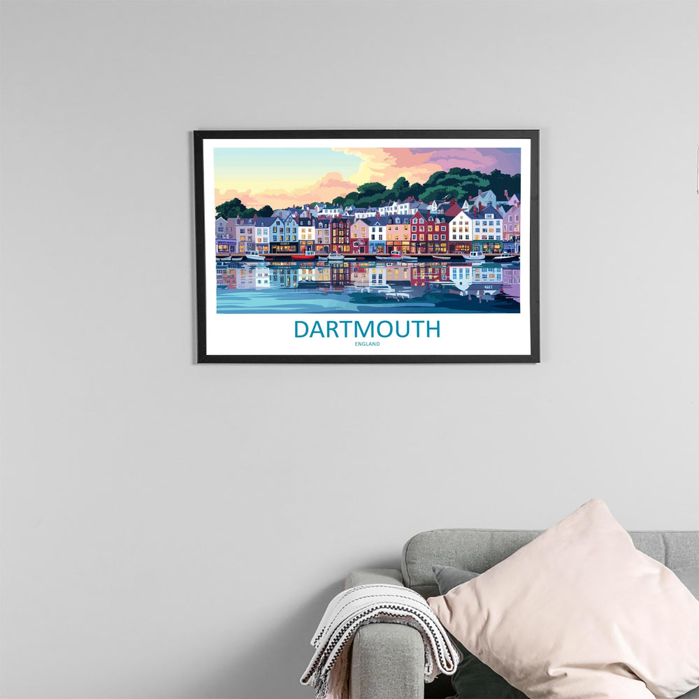 Dartmouth England Landscape Travel Poster Scenic Harbour Town Wall Art River Dart View Print UK Coast Decor Beautiful Dartmouth Artwork