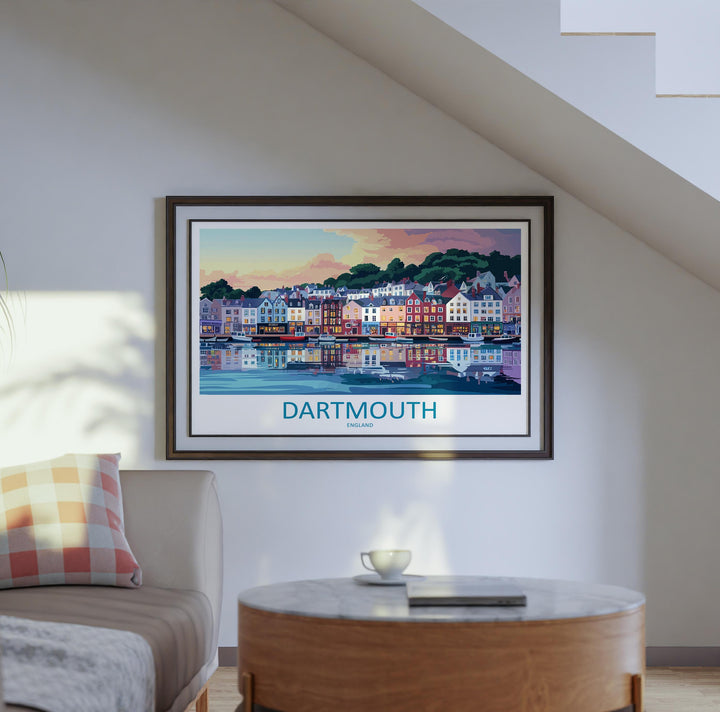 Dartmouth England Landscape Travel Poster Scenic Harbour Town Wall Art River Dart View Print UK Coast Decor Beautiful Dartmouth Artwork