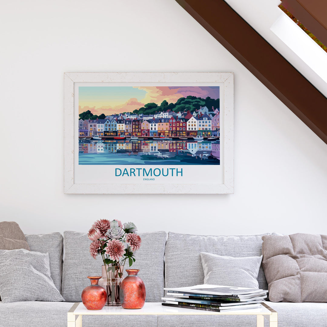 Dartmouth England Landscape Travel Poster Scenic Harbour Town Wall Art River Dart View Print UK Coast Decor Beautiful Dartmouth Artwork