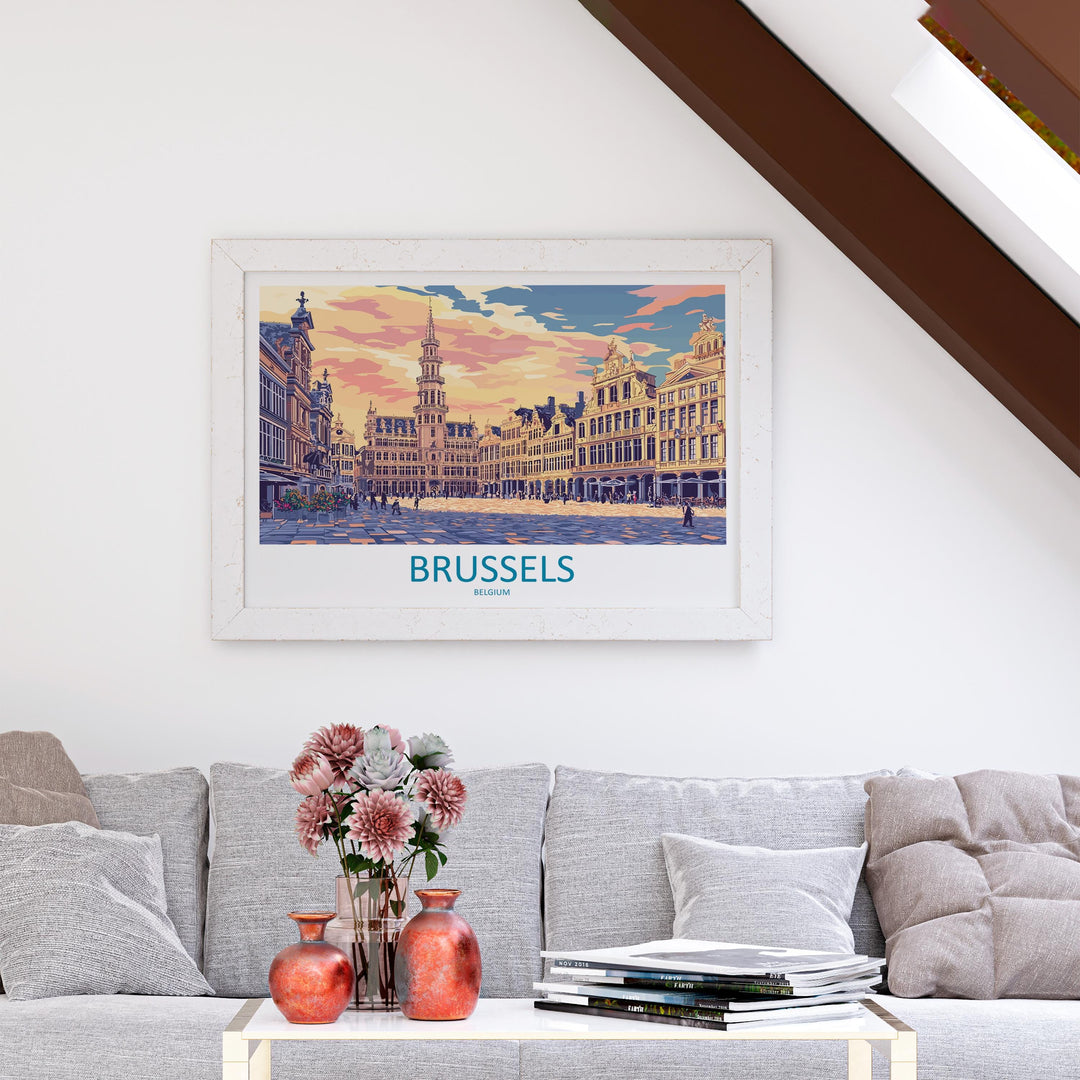 Brussels Belgium Landscape Travel Poster Scenic European Capital Wall Art Grand Place Print City Architecture Decor Beautiful Brussels
