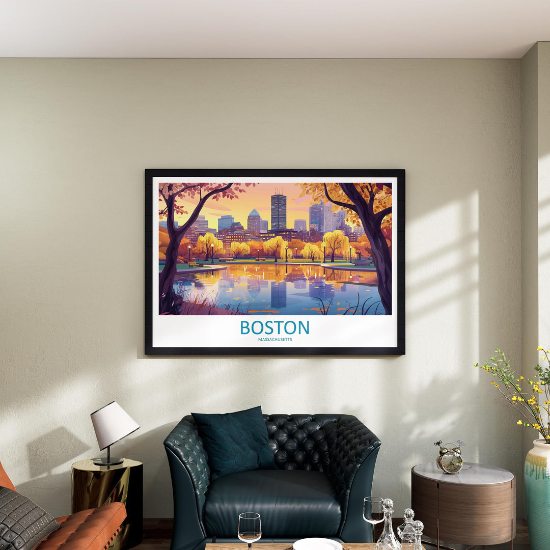 Boston Massachusetts Landscape Travel Poster Scenic City Skyline Wall Art Historic Waterfront Print USA Decor Beautiful Boston Artwork
