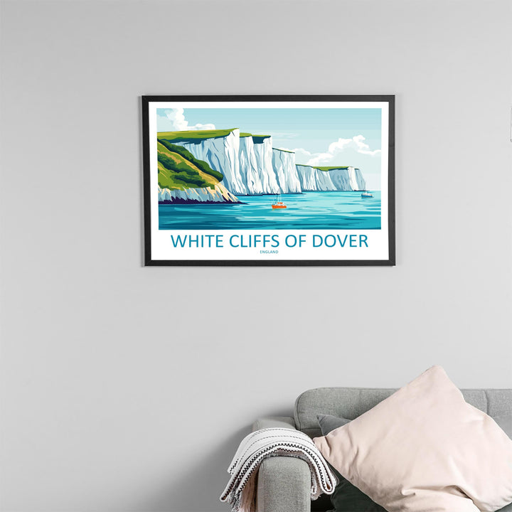 White Cliffs of Dover England Landscape Travel Poster Scenic Chalk Coastline Wall Art Iconic Sea Cliffs Print UK Decor Beautiful Dover