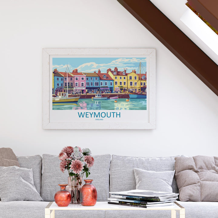 Weymouth England Landscape Travel Poster Scenic Dorset Coastline Wall Art Harbour Beachfront Print UK Decor Beautiful Weymouth Artwork