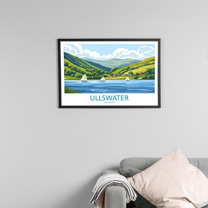 Ullswater England Landscape Travel Poster Scenic Lake District Waters Wall Art Mountain Views Print UK Decor Beautiful Ullswater Artwork