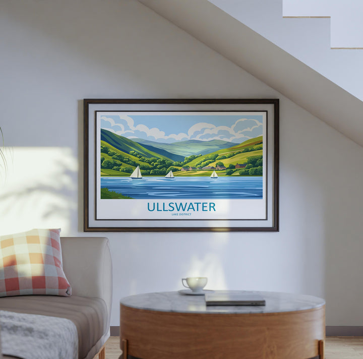 Ullswater England Landscape Travel Poster Scenic Lake District Waters Wall Art Mountain Views Print UK Decor Beautiful Ullswater Artwork