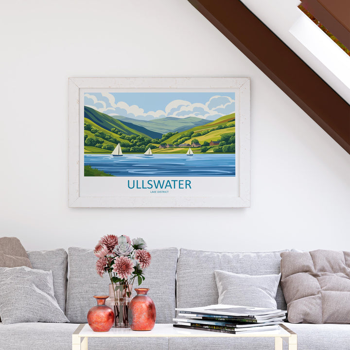 Ullswater England Landscape Travel Poster Scenic Lake District Waters Wall Art Mountain Views Print UK Decor Beautiful Ullswater Artwork