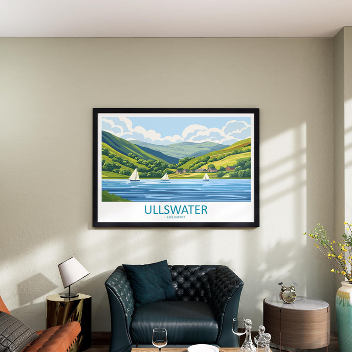 Ullswater England Landscape Travel Poster Scenic Lake District Waters Wall Art Mountain Views Print UK Decor Beautiful Ullswater Artwork