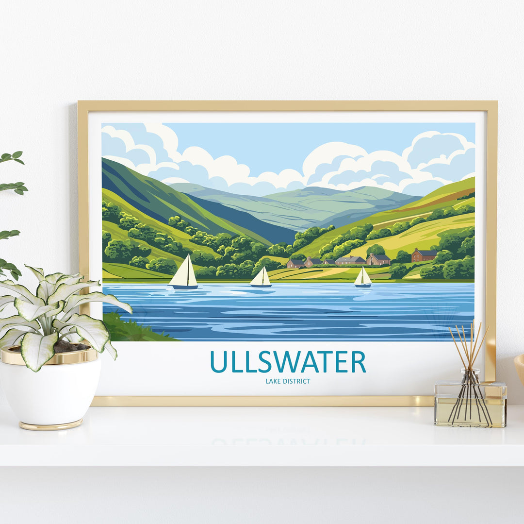 Ullswater England Landscape Travel Poster Scenic Lake District Waters Wall Art Mountain Views Print UK Decor Beautiful Ullswater Artwork