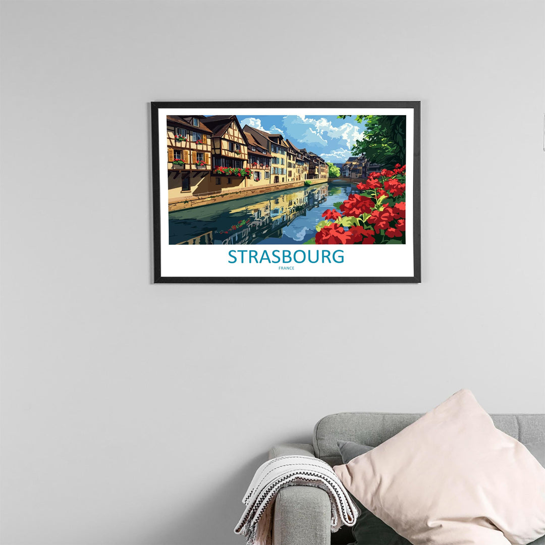 Strasbourg France Landscape Travel Poster Scenic Alsace City Wall Art Half Timbered Houses Print Europe Decor Beautiful Strasbourg Artwork