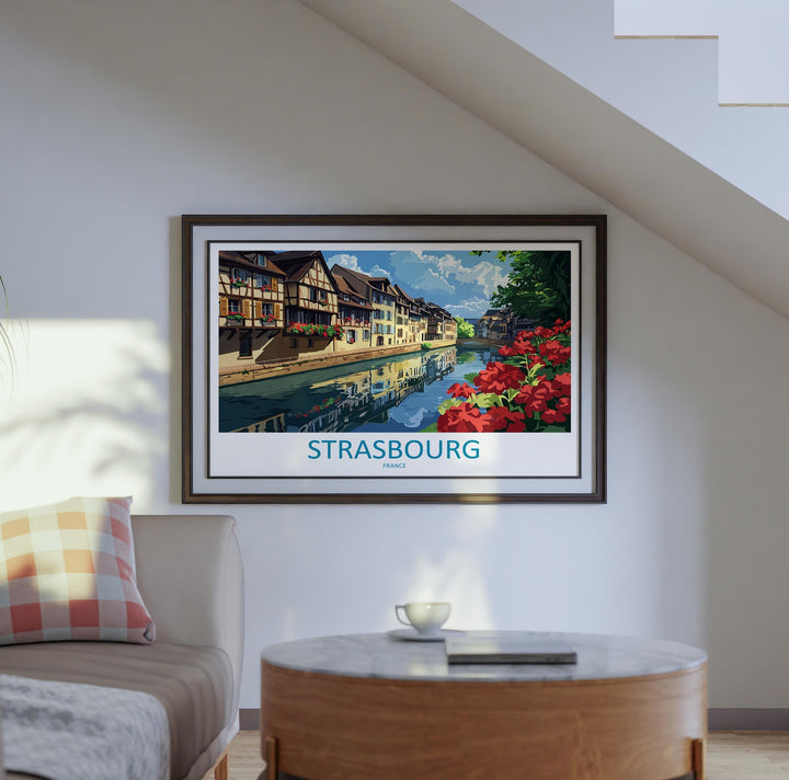 Strasbourg France Landscape Travel Poster Scenic Alsace City Wall Art Half Timbered Houses Print Europe Decor Beautiful Strasbourg Artwork