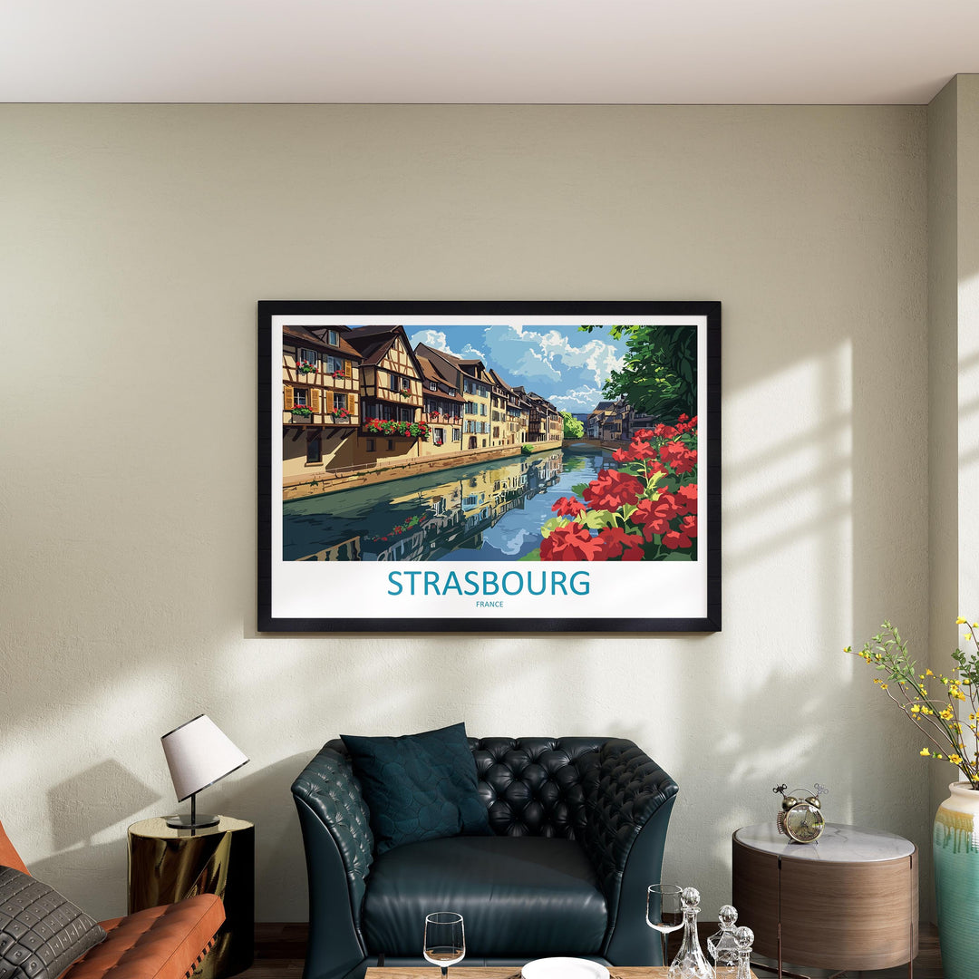Strasbourg France Landscape Travel Poster Scenic Alsace City Wall Art Half Timbered Houses Print Europe Decor Beautiful Strasbourg Artwork