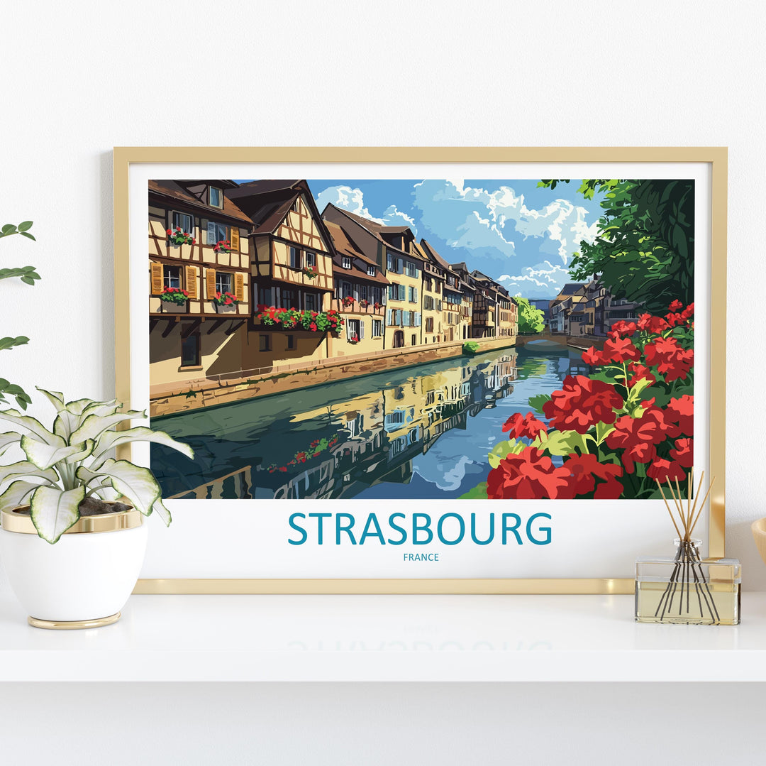 Strasbourg France Landscape Travel Poster Scenic Alsace City Wall Art Half Timbered Houses Print Europe Decor Beautiful Strasbourg Artwork