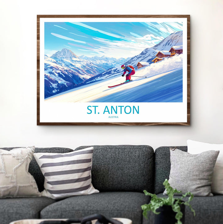 St Anton Austria Landscape Travel Poster Scenic Alpine Ski Resort Wall Art Snowy Mountains Print Europe Decor Beautiful St Anton Artwork