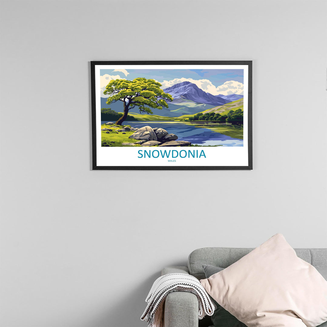 Snowdonia Wales Landscape Travel Poster Scenic Mountain National Park Wall Art Rugged Peaks Print UK Decor Beautiful Snowdonia Artwork
