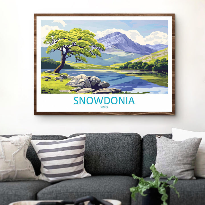Snowdonia Wales Landscape Travel Poster Scenic Mountain National Park Wall Art Rugged Peaks Print UK Decor Beautiful Snowdonia Artwork