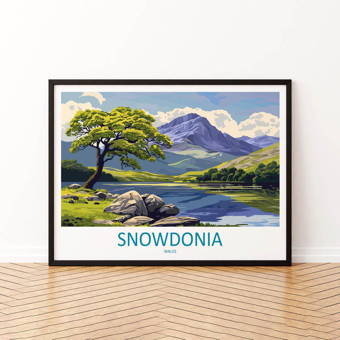 Snowdonia Wales Landscape Travel Poster Scenic Mountain National Park Wall Art Rugged Peaks Print UK Decor Beautiful Snowdonia Artwork