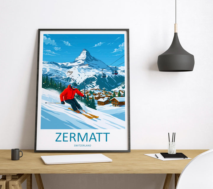 Zermatt Switzerland Travel Poster Alpine Village Wall Art Matterhorn Mountain Print Europe Decor Scenic Zermatt Artwork