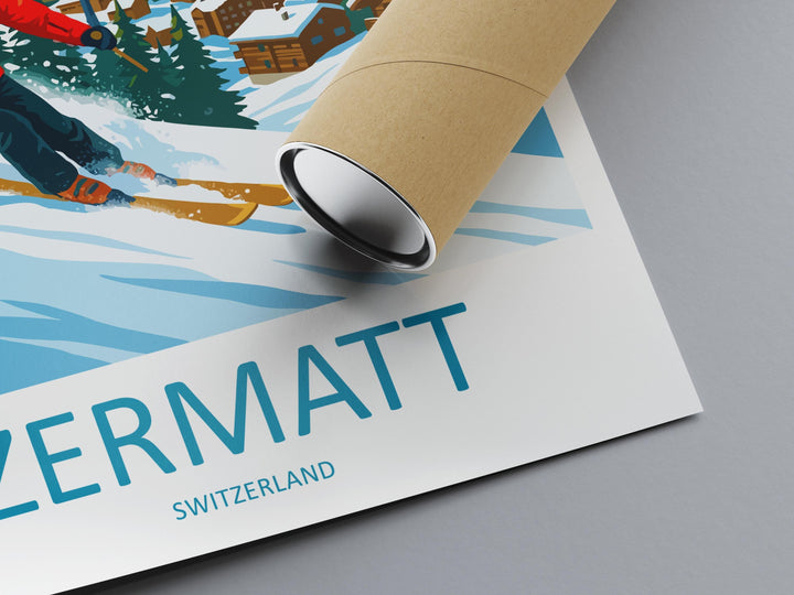 Zermatt Switzerland Travel Poster Alpine Village Wall Art Matterhorn Mountain Print Europe Decor Scenic Zermatt Artwork