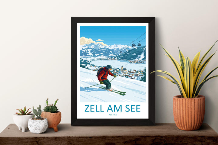 Zell am See Austria Ski Print Travel Poster Alpine Lake Town Wall Art Scenic Alps Europe Decor Zell am See Artwork