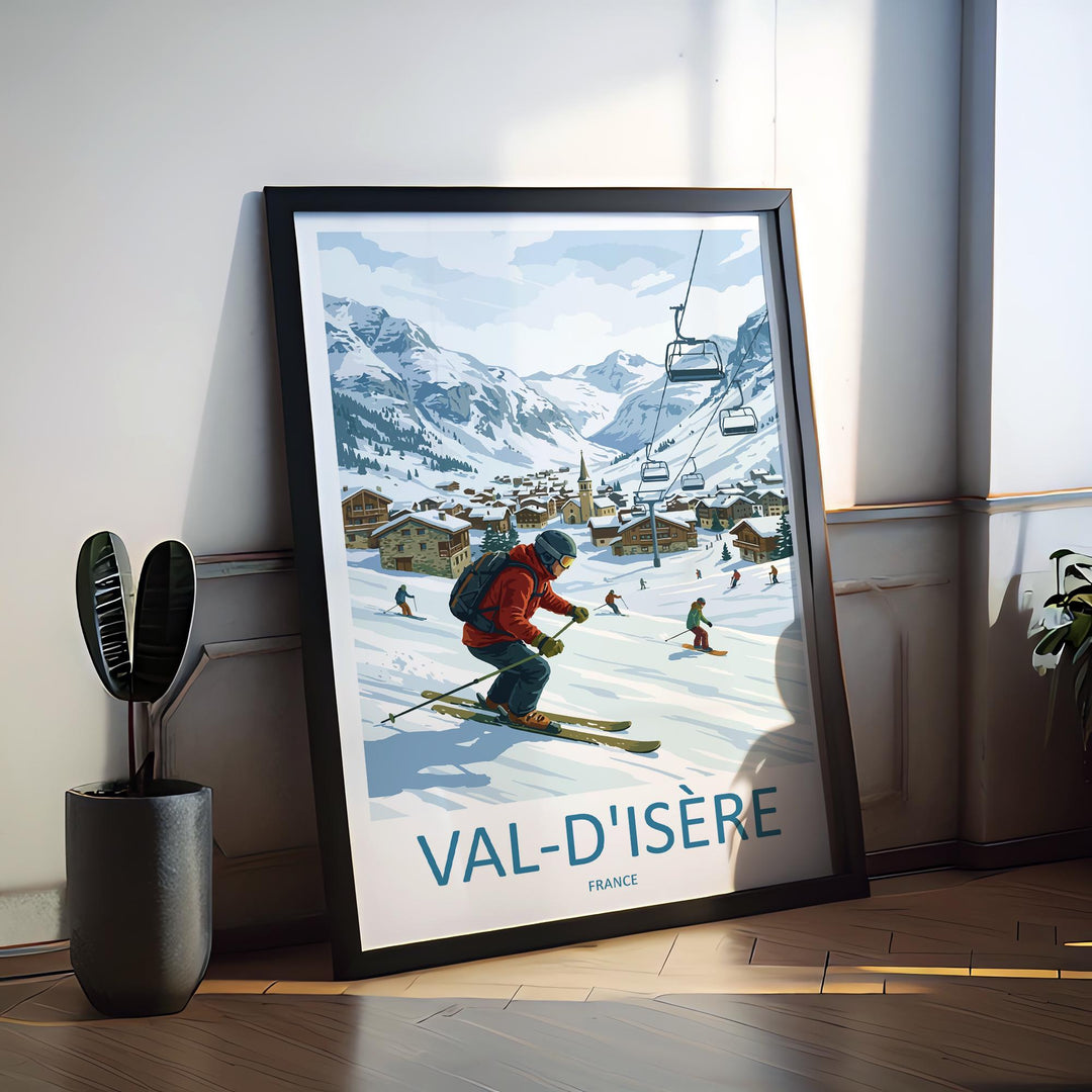Val d’Isère France Ski Print Travel Poster Alpine Resort Wall Art French Alps Ski Village Europe Decor Artwork
