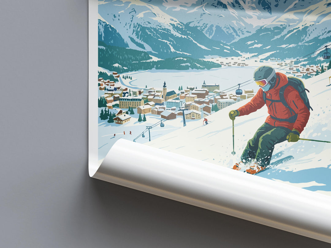 St Moritz Switzerland Ski Print Travel Poster Luxury Alpine Resort Wall Art Swiss Alps Ski Village Europe Decor Artwork