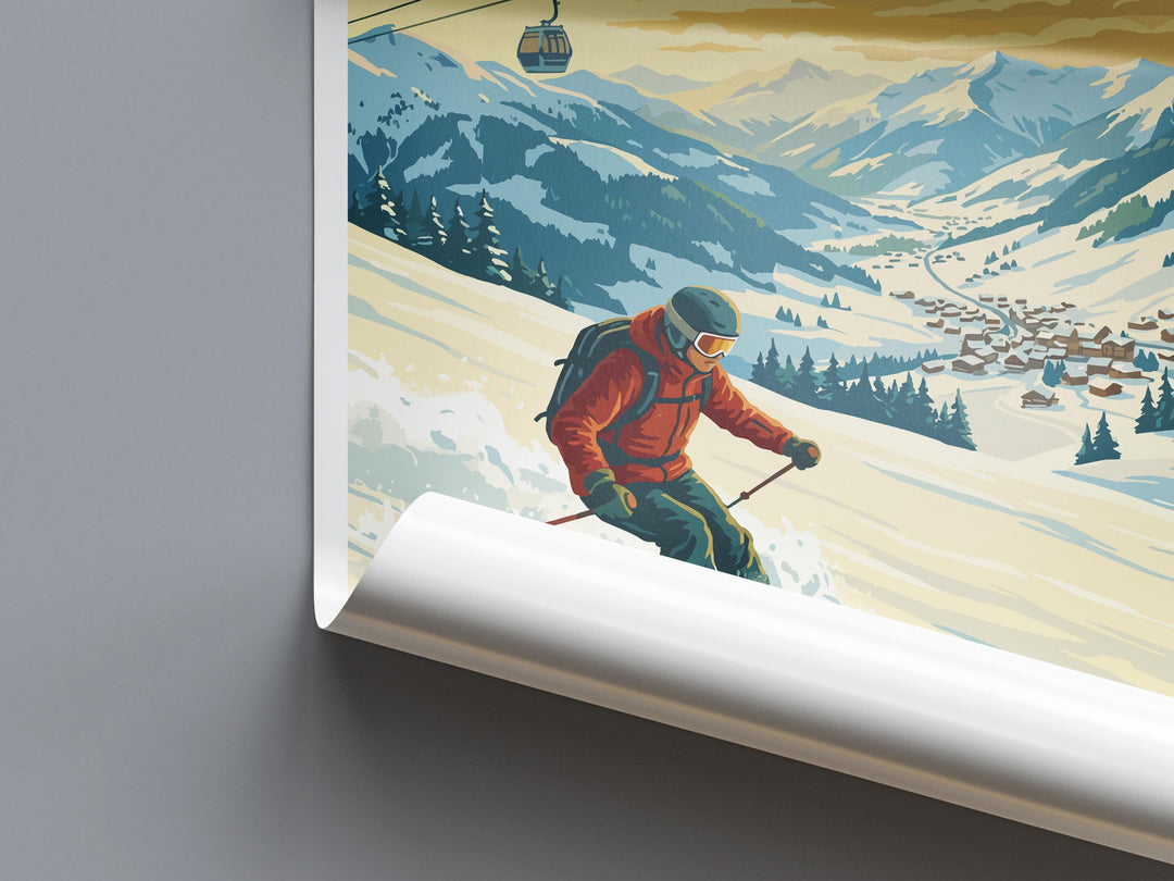 Saalbach Hinterglemm Austria Ski Print Travel Poster Alpine Resort Wall Art Famous Ski Area Winter Sports Europe Decor Artwork