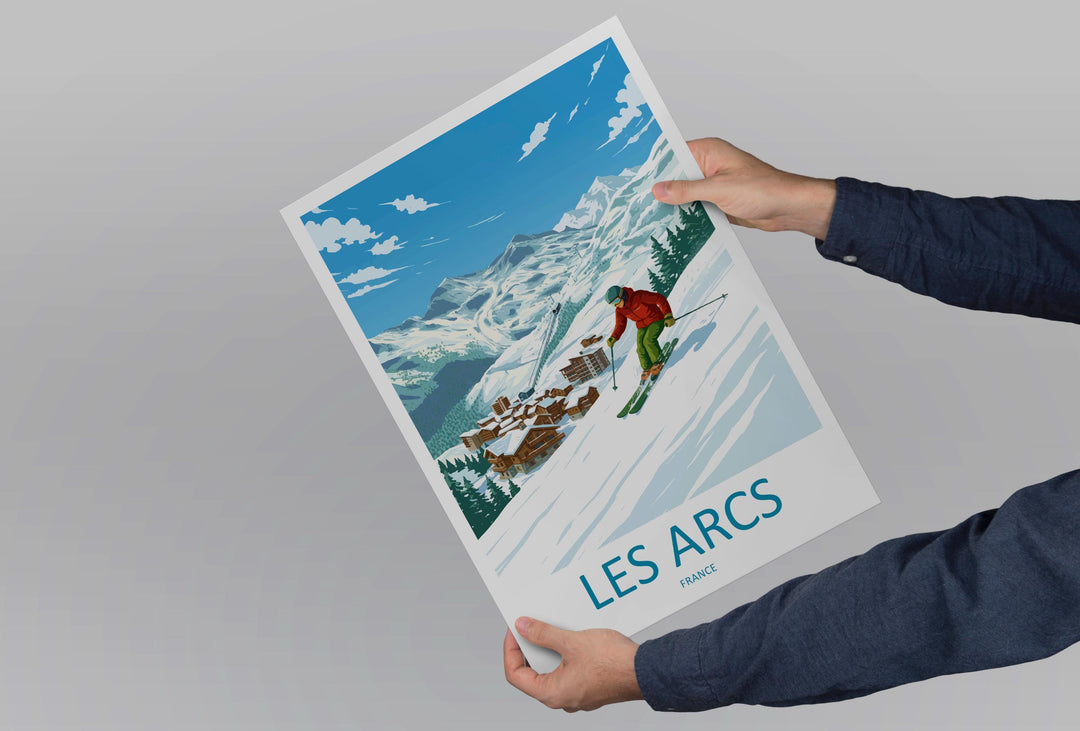 Les Arcs France Ski Print Travel Poster Alpine Resort Wall Art Paradiski Ski Area Mountain Village Winter Sports Europe Decor Artwork
