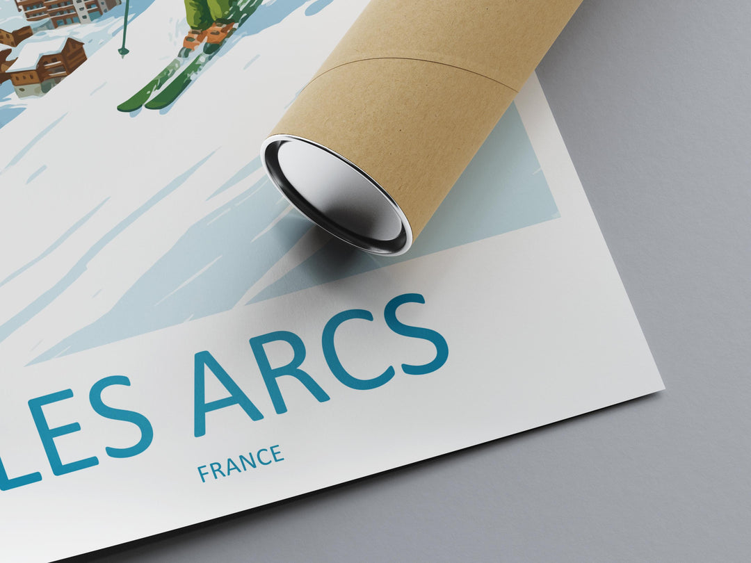 Les Arcs France Ski Print Travel Poster Alpine Resort Wall Art Paradiski Ski Area Mountain Village Winter Sports Europe Decor Artwork