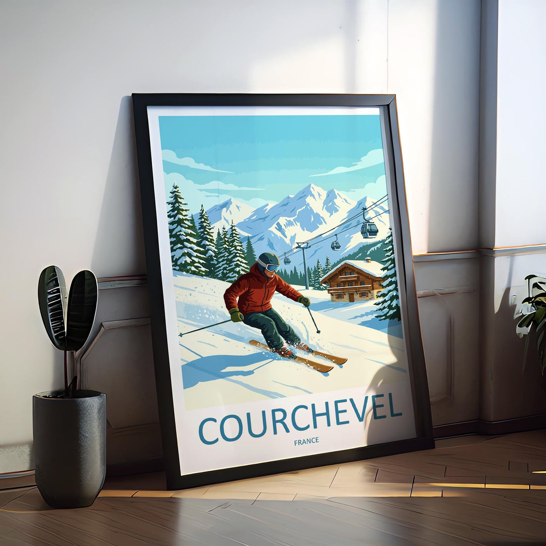 Courchevel France Ski Print Travel Poster Luxury Alpine Resort Wall Art Three Valleys Ski Village Winter Sports Europe Decor Artwork