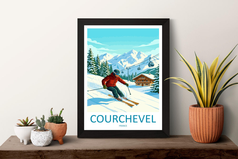 Courchevel France Ski Print Travel Poster Luxury Alpine Resort Wall Art Three Valleys Ski Village Winter Sports Europe Decor Artwork