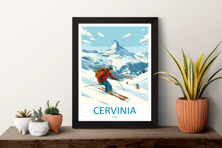 Cervinia Italy Ski Print Travel Poster Alpine Resort Wall Art Matterhorn Ski Village Winter Sports Europe Decor Artwork