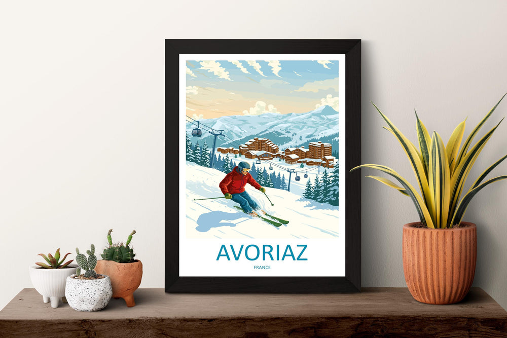 Avoriaz France Ski Print Travel Poster Alpine Resort Wall Art Car Free Ski Village Portes du Soleil Europe Decor Artwork