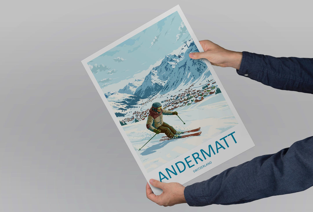 Andermatt Switzerland Ski Print Travel Poster Alpine Resort Wall Art High Alpine Ski Village Winter Sports Europe Decor Artwork