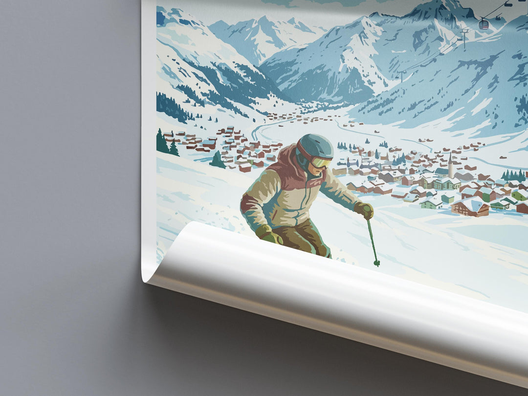 Andermatt Switzerland Ski Print Travel Poster Alpine Resort Wall Art High Alpine Ski Village Winter Sports Europe Decor Artwork