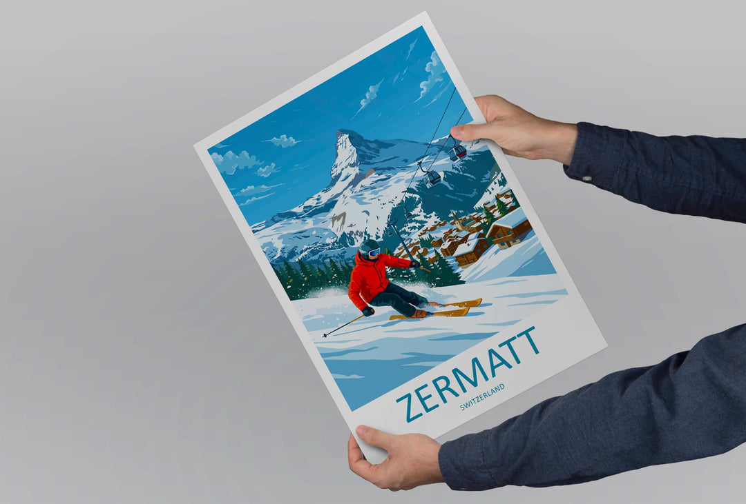 Zermatt Switzerland Travel Poster Alpine Village Wall Art Matterhorn Mountain Print Europe Decor Scenic Zermatt Artwork