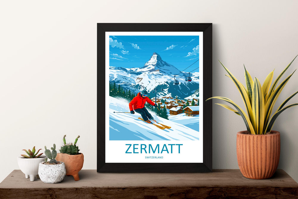Zermatt Switzerland Travel Poster Alpine Village Wall Art Matterhorn Mountain Print Europe Decor Scenic Zermatt Artwork