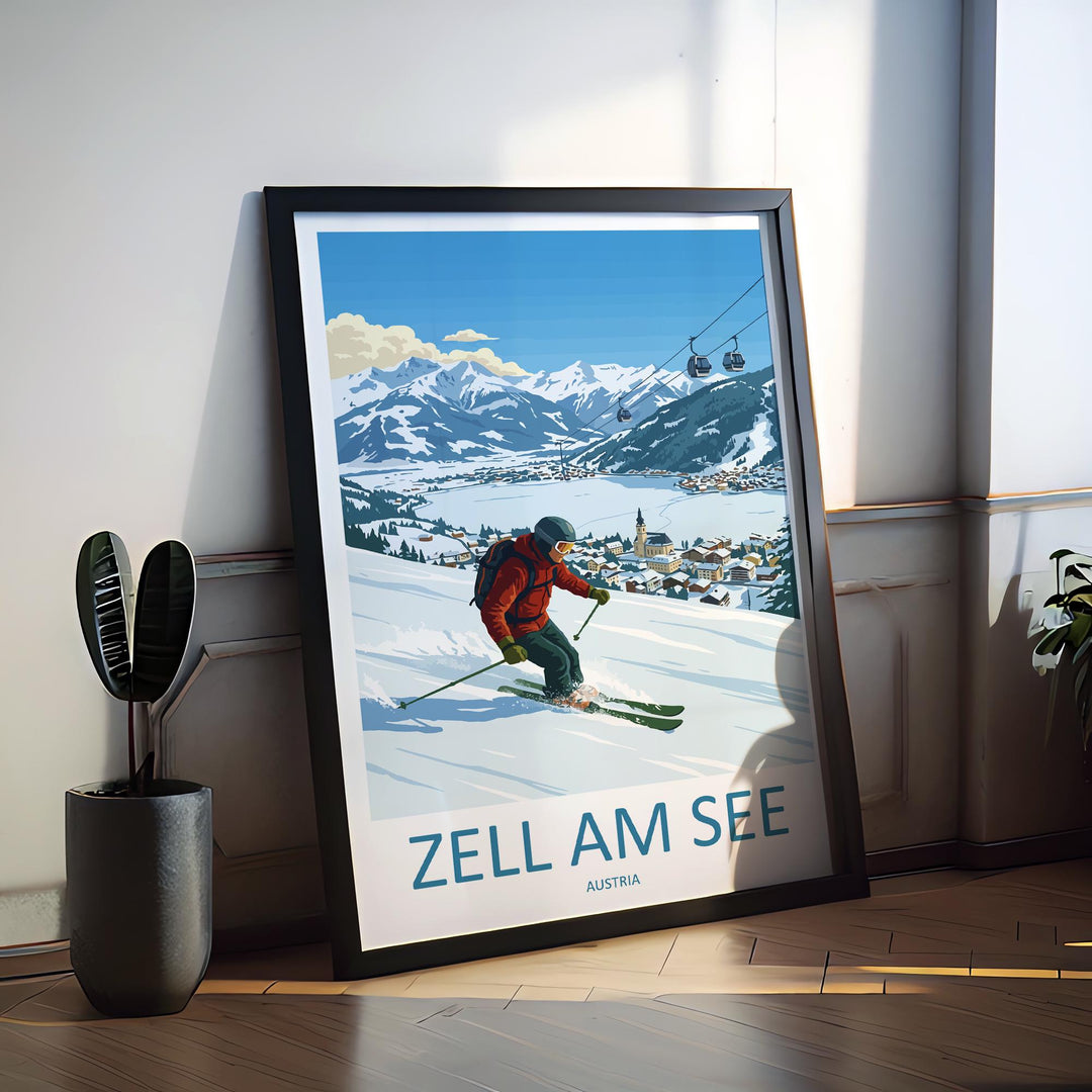 Zell am See Austria Ski Print Travel Poster Alpine Lake Town Wall Art Scenic Alps Europe Decor Zell am See Artwork