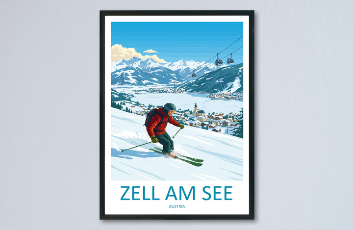 Zell am See Austria Ski Print Travel Poster Alpine Lake Town Wall Art Scenic Alps Europe Decor Zell am See Artwork
