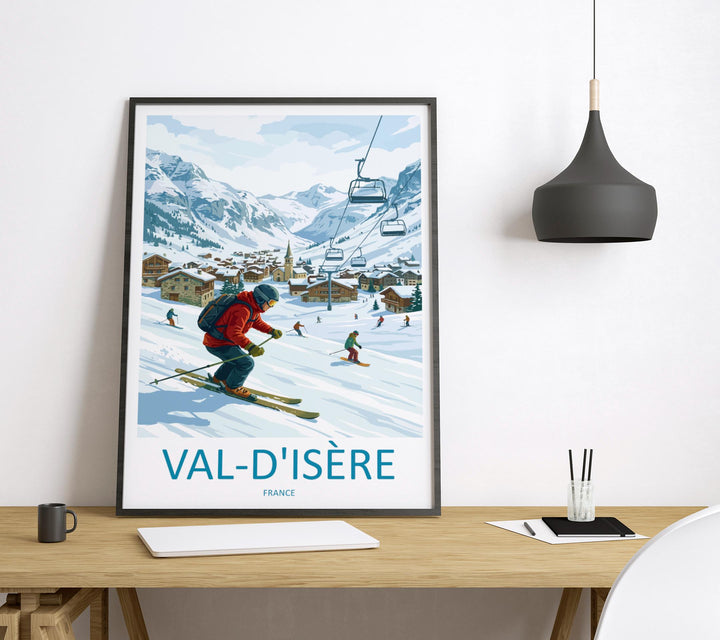 Val d’Isère France Ski Print Travel Poster Alpine Resort Wall Art French Alps Ski Village Europe Decor Artwork