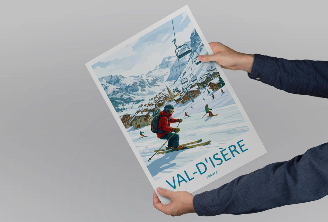 Val d’Isère France Ski Print Travel Poster Alpine Resort Wall Art French Alps Ski Village Europe Decor Artwork