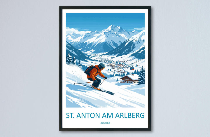 St Anton am Arlberg Austria Ski Print Travel Poster Alpine Resort Wall Art Legendary Ski Village Europe Decor Artwork