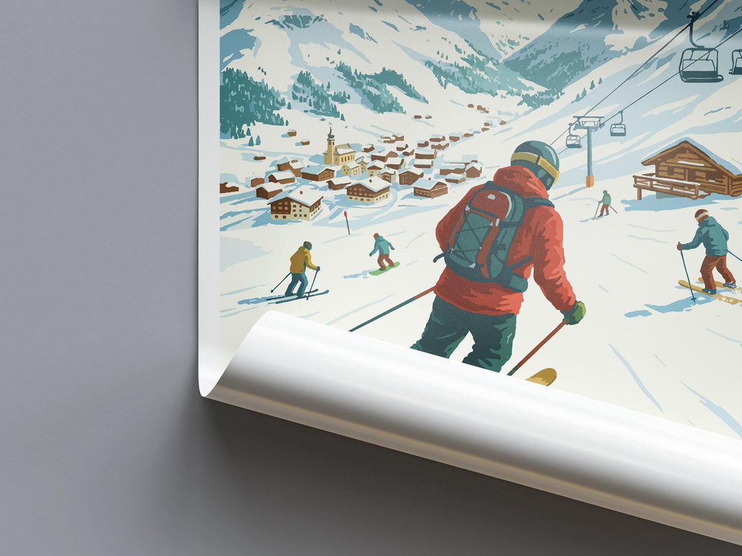 Obergurgl Austria Ski Print Travel Poster High Alpine Resort Wall Art Snow Sure Ski Village Europe Decor Artwork