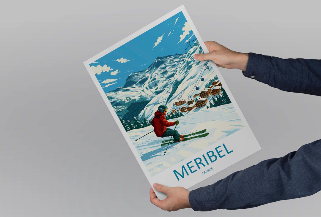 Meribel France Ski Print Travel Poster Alpine Resort Wall Art Three Valleys Ski Village Winter Sports Europe Decor Artwork